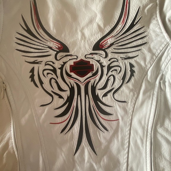 Women's Authentic Harley Davidson White with Red Leather Jacket XL NWT - Picture 3 of 12